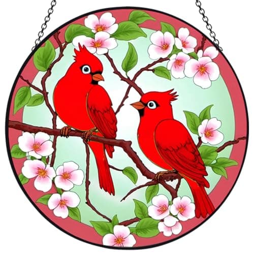 Cardinal Stained Glass Window Suncatcher - Stained Glass Suncatcher for Window Hanging - Cardinal Gift for Women,7.8 Inch