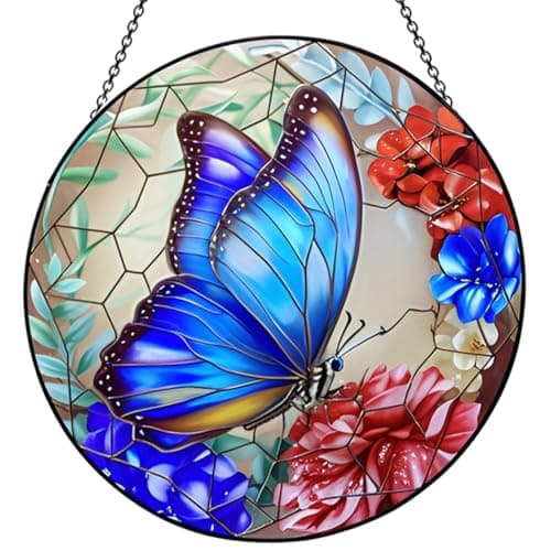 12 Inch Stained Glass Window Hanging,Large Butterfly Suncatcher, Stained Glass Suncatcher, Butterfly Home Wall Art Decor for Indoor Window, Hand Multicolor Panel Sun Catcher