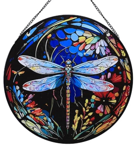 12 Inch Stained Glass Window Hanging, Large Dragonfly Suncatcher, Stained Glass Suncatcher, Dragonfly Home Decor for Indoor Window, Hand Multicolor Panel Sun Catcher