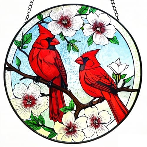 TwaliRay Cardinal Stained Glass,Red Bird Suncatcher for Window,7.8" Stained Glass Yard Hanging,Cardinal Gift for Women,Hanging Colour Home Decor,Window Sun Catcher Pretty Decoration